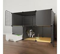 HYJYGM Cage Playpen Large Cat Enclosure 1/2/3 Tier Small Animals Fence Anti-Jumping Kitten Crate Indoor Use Pet Cages For Cats,Bunny,Chinchilla,Black,Black-111x49x75(2)