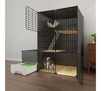 HYJYGM Cage Playpen Large Cat Enclosure 1/2/3 Tier Small Animals Fence Anti-Jumping Kitten Crate Indoor Use Pet Cages For Cats,Bunny,Chinchilla,Black,Black-111x49x111(1)