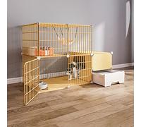 HYJYGM Cages Indoor Large with Litter Box,Wire Cage,Collapsible Cat Cage,Portable Guinea Pig Cage,with Resin Foot Pad Black/Yellow Sizes,Yellow-b-111 * 73cm-1