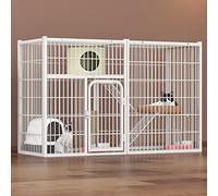HYJYGM Cages Indoor,Rabbit Indoor,Cat Outdoor Enclosure,Metal Cat Crate Ferret Pet Cage with Doors Ramp Ladders Suitable For Ferret,Bunny and Chinchillas White,White-124 * 80cm