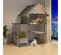 HYJYGM Cages Small Animals,Guinea Pig with Top,Kitten For Indoor Cats,Collapsible Pet Cage,Portable Cat Cage Black/White Sizes,Black-111 * 146cm-B