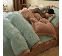 HYJYGM Double-Sided Milk Velvet 4-Piece Bedding Set - Thickened Coral Fleece Warm All-Season Bed Linen(Matcha Green,King)