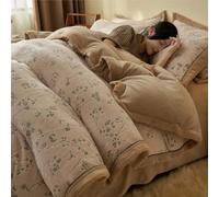 HYJYGM Double-Sided Milk Velvet 4-Piece Bedding Set - Thickened Coral Fleece Warm All-Season Bed Linen(Khaki,Queen)