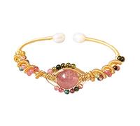 HYJYGM Feng Shui ，Charm Feng Shui Crystal Bangle Natural Tourmaline Strawberry Crystal for Women 7 Chakra Meditation Talisman for Prosperity Money Good Luc