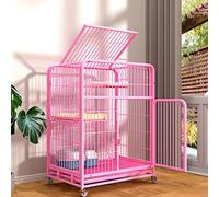 HYJYGM Home,Crate Metal Wire Pet Enclosure Kennel ° Rotating Casters with Doors and Ramp Ladders Perching Shelves Assembled Cat Cage,Pink-78x55x110CM