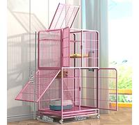HYJYGM Home,Crate Metal Wire Pet Enclosure Kennel ° Rotating Casters with Doors and Ramp Ladders Perching Shelves Assembled Cat Cage,Pink-78x55x137CM
