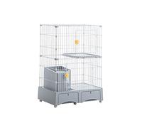 HYJYGM Home,Crate Metal Wire Pet Enclosure Kennel ° Rotating Casters with Doors and Ramp Ladders Perching Shelves Assembled Cat Cage,Grey-Double Layer