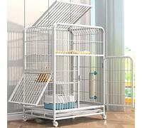 HYJYGM Home,Crate Metal Wire Pet Enclosure Kennel ° Rotating Casters with Doors and Ramp Ladders Perching Shelves Assembled Cat Cage,White-78x55x110CM