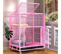 HYJYGM Home,Crate Metal Wire Pet Enclosure Kennel ° Rotating Casters with Doors and Ramp Ladders Perching Shelves Assembled Cat Cage,Pink-75x55x100CM