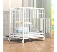 HYJYGM Home,Crate Metal Wire Pet Enclosure Kennel ° Rotating Casters with Doors and Ramp Ladders Perching Shelves Assembled Cat Cage,White-61x44x67CM