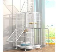 HYJYGM Home,Crate Metal Wire Pet Enclosure Kennel ° Rotating Casters with Doors and Ramp Ladders Perching Shelves Assembled Cat Cage,White-78x55x137CM