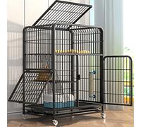HYJYGM Home,Crate Metal Wire Pet Enclosure Kennel ° Rotating Casters with Doors and Ramp Ladders Perching Shelves Assembled Cat Cage,Black-78x55x110CM