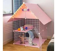 HYJYGM House - Cage Playpen 2-Tier Cages Indoor Large Litter Box,Folding Metal Crate with Roof Door For Cat and Small Animals,Pink