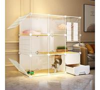 HYJYGM House Playpen,Semi-Enclosed Detachable Crate Enclosure Animal Cage with Ladder/Litter Box/Cat For Cat and Small Animals,One Color-107x47x107cm-B
