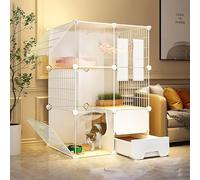 HYJYGM House Playpen,Semi-Enclosed Detachable Crate Enclosure Animal Cage with Ladder/Litter Box/Cat For Cat and Small Animals,One Color-72x47x107cm