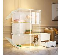 HYJYGM House Playpen,Semi-Enclosed Detachable Crate Enclosure Animal Cage with Ladder/Litter Box/Cat For Cat and Small Animals,One Color-107x47x107cm-A