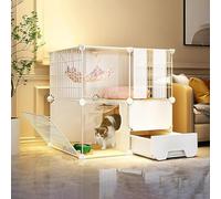 HYJYGM House Playpen,Semi-Enclosed Detachable Crate Enclosure Animal Cage with Ladder/Litter Box/Cat For Cat and Small Animals,One Color-72x47x72cm