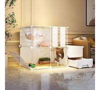 HYJYGM Indoor Playpen,Semi-Enclosed Detachable Crate Cat Enclosure Small Animal Cage with Ladder/Litter Box/Cat Nest/Cat Bowl,Large Exercise Place,Without Wheels-107x47x77cm