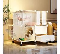 HYJYGM Indoor Playpen,Semi-Enclosed Detachable Crate Cat Enclosure Small Animal Cage with Ladder/Litter Box/Cat Nest/Cat Bowl,Large Exercise Place,with Wheels-77x47x77cm