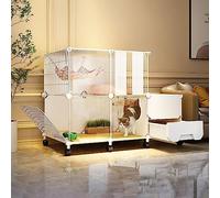 HYJYGM Indoor Playpen,Semi-Enclosed Detachable Crate Cat Enclosure Small Animal Cage with Ladder/Litter Box/Cat Nest/Cat Bowl,Large Exercise Place,with Wheels-112x47x77cm-A