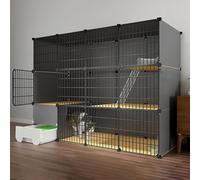 HYJYGM Indoor with Litter Box, Enclosures Detachable Wire Cage, Cat Fence, Small Animal Cages For Cats, Gr,Black-147x49x111cm