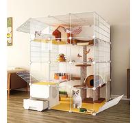 HYJYGM Large Cages Indoor, Crate Playpen with Cat Litter Box,Semi-Enclosed Detachable Metal Wire Kennels Pet Enclosure,Large Exercise Place Ideal For 1-3 Cats,111x111x147cm