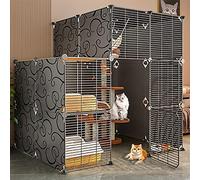 HYJYGM Metal Kennel Ferret Enclosure Chinchilla Ramp/Ladders/Hammock For Pet Closed Cat Cage with Litter Box,Black-111x75x109L-shaped