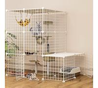 HYJYGM Metal Kennel Ferret Enclosure Chinchilla Ramp/Ladders/Hammock For Pet Closed Cat Cage with Litter Box,White-111x75x109L-shaped