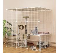 HYJYGM Metal Kennel Ferret Enclosure Chinchilla Ramp/Ladders/Hammock For Pet Closed Cat Cage with Litter Box,White-111x75x109 Square