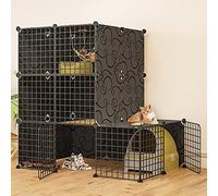 HYJYGM Metal Kennel Ferret Enclosure Chinchilla Ramp/Ladders/Hammock For Pet Closed Cat Cage with Litter Box,C-111 109 CM-Black