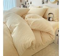 HYJYGM Milk Velvet 4-Piece Bedding Set - Thickened Double-Sided Fleece Duvet Cover, Winter Warm Flannel Bed Linen(Yellow,Queen)