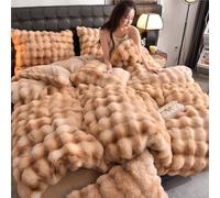 HYJYGM Milk Velvet 4-Piece Bedding Set - Winter Thickened Flannel Duvet Cover Sheet, Bubble Printed Warm Bed Linen(Yellow,Queen)