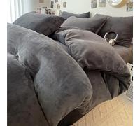 HYJYGM Minimalist Solid Color Milk Velvet 4-Piece Bedding Set - Creamy Double-Color Thickened Flannel Duvet Cover(Ash,Queen)