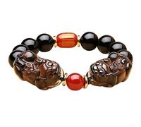 HYJYGM Natural Black Obsidian/Piyao Six Words Gemstone Energy Tiger Eye Beaded Adjustable Wealth Protection,3,14MM