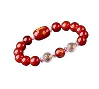 HYJYGM Natural Gemstone, Lucky Charm Red/Black Agate Six-Character Mantra Balance Beaded Vacation Wealth Amulet Attract Money Prosperity Luck,Red 10mm