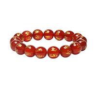HYJYGM Natural Gemstone, Lucky Six-Character Mantra Charm Red Agate Balance Beaded Bangle Vacation Jewelry Wealth Amulet Attract Money Prosperity Luck,8mm