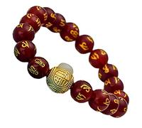 HYJYGM Natural Gemstone, Wealth Crystals Agate for Women Men Six-Character Mantra Beaded Buddhist Prayer Beads Amulet Attract Money,Red