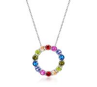 HYJYGM Pendant Sliver Chain Necklace for Women Round Circle Colorful Cubic Zirconia Gifts Jewelry