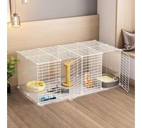 HYJYGM Playpen Enclosure Ferret Cage Dog Small Dogs Indoor Kennels Detachable Metal Cat Cages Easy To Clean Ideal For 1-3 Cats,White-147X75X47CM(2)