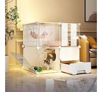 HYJYGM Playpen,Semi-Enclosed Small Animal Cage Crate Cat Fence with Ladder/Litter Box/Cat Nest/Cat Bowl,Large Exercise Place Ideal For 1-2 Cats,72x37x72cm