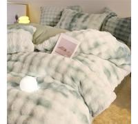 HYJYGM Premium Rabbit Fleece 4-Piece Bedding Set - Winter Thickened Warm Duvet Cover, Soft Flannel Bed Linen(Green,Queen)