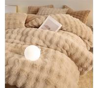 HYJYGM Premium Rabbit Fleece 4-Piece Bedding Set - Winter Thickened Warm Duvet Cover, Soft Flannel Bed Linen(Khaki,Queen)