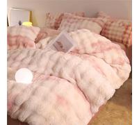 HYJYGM Premium Rabbit Fleece 4-Piece Bedding Set - Winter Thickened Warm Duvet Cover, Soft Flannel Bed Linen(Pink,King)