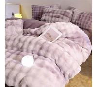 HYJYGM Premium Rabbit Fleece 4-Piece Bedding Set - Winter Thickened Warm Duvet Cover, Soft Flannel Bed Linen(Light Purple,Queen)