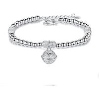 HYJYGM Silver, For Women,AdjustableSterling Silver Bangle, Women 925 Sterling Silver Vintage Silver Beads Hollow Bells Sterling Silver Jewellery Gifts for