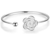 HYJYGM Silver Sterling Silver, for Women, Women 925 Sterling Silver Peony Flower Cuff Bangle Hand Carve Ladies Silver Jewellery Birthday Gifts for