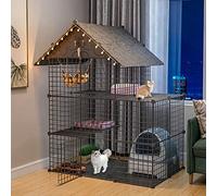 HYJYGM Small Cages,Collapsible Pet Cage,Kitten For Indoor Cats,3 Tier Cage,Cat Cage with Litter Box,Portable Cat Cage,Black