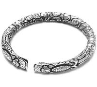 HYJYGM Sterling Silver,AdjustableSterling Silver Bangle, Sterling Silver For Women,Ladies 925 Silver Adjustable Cuff Bangle Hand Carve Vintage Dragon Pattern Chinese Brace