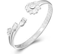 HYJYGM Sterling Silver,AdjustableSterling Silver Bangle, Sterling Silver For Women,Women 925 Sterling Silver Cuff Bangle Hand Carve Rose Flower Sterling Silver Jewellery B