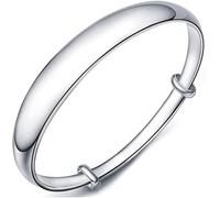 HYJYGM Sterling Silver,AdjustableSterling Silver Bangle, Sterling Silver for Women,Women 925 Sterling Silver Hand Polishing Adjustable Cuff Bangle Ladies Silver Jewellery